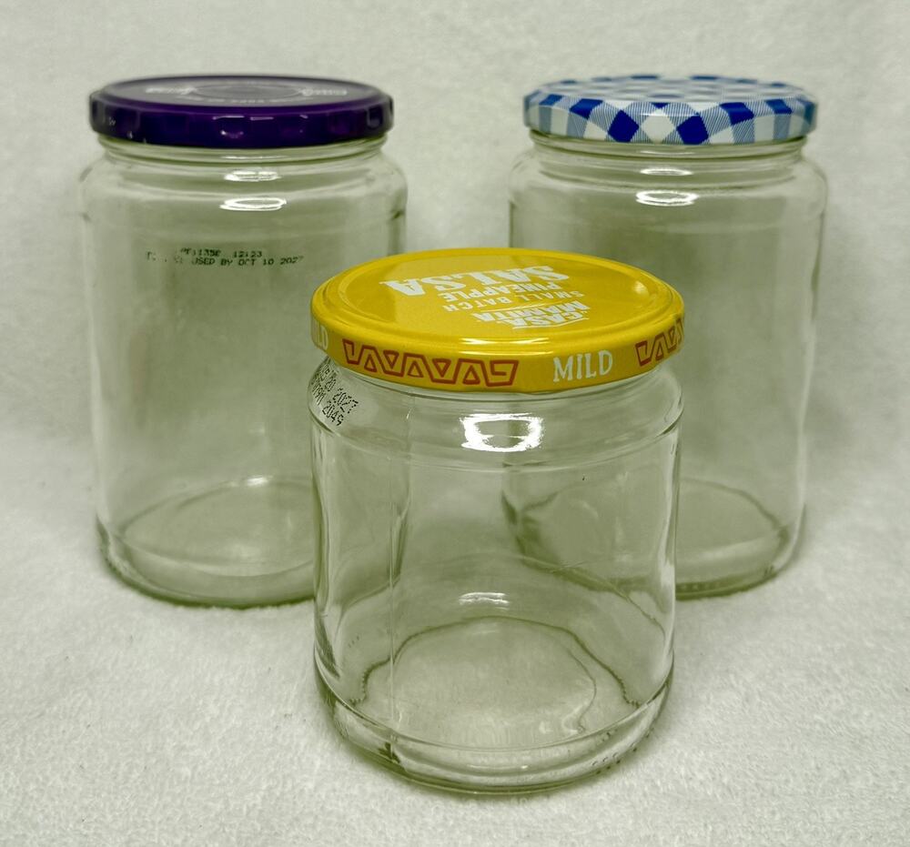 Mixed Lot of (3) 16-24oz Empty Glass Jars with Lids for Crafts Art Decor Storage